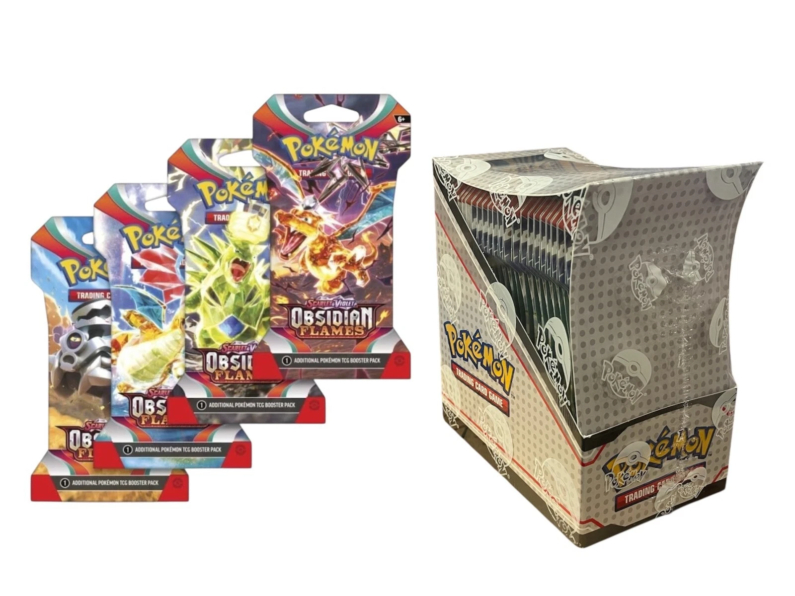 obsidian flames sleeved booster pack display